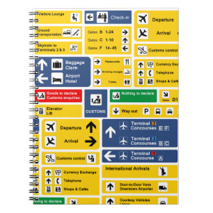 Colourful Yellow Blue Airport Signs Boards Notebook