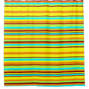 Colourful Yellow Blue Green Stripe Mid-Century Shower Curtain