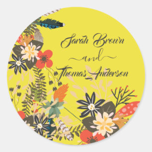 COLOURFUL YELLOW BOHO CLASSIC ROUND STICKER