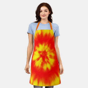 Colourful Yellow Crimson Tie Dye Pattern Grill BBQ Apron