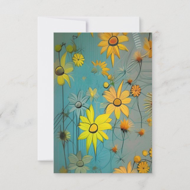 Colourful yellow daffodils flowers green thank you card (Front)