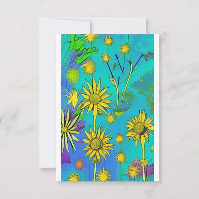 Colourful yellow daffodils flowers in green thank you card (Front)