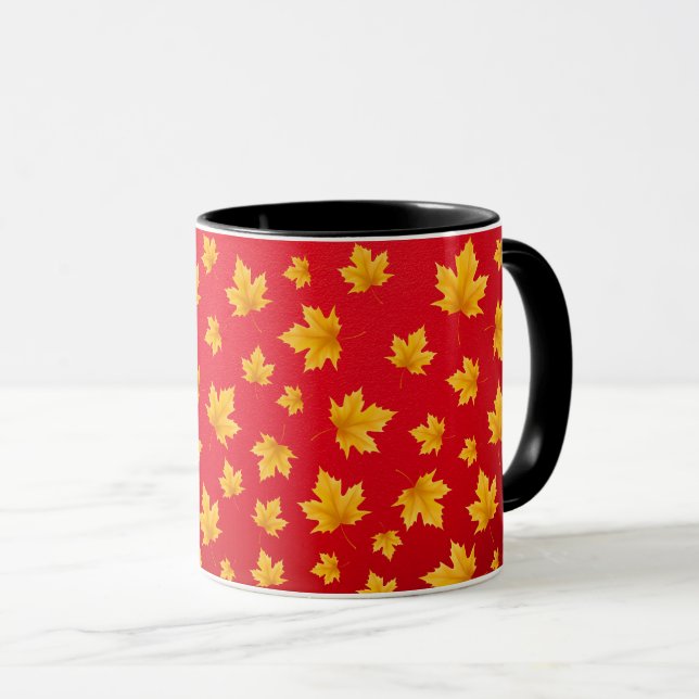 Colourful Yellow Falling Leaves Seasonal Pattern Mug (Front Right)
