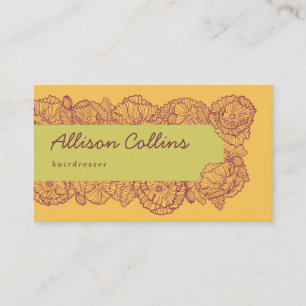 Colourful yellow hand drawn flowers business card