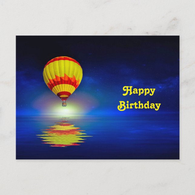 Colourful Yellow Hot Air Balloon Birthday Postcard (Front)