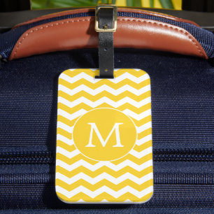 Colourful Yellow Monogram Chevron Pattern Luggage Tag