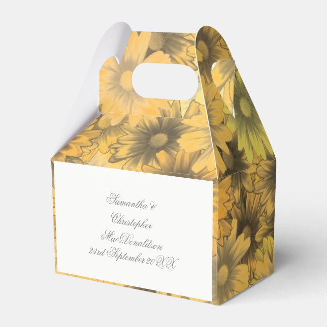 Colourful yellow orange flowers wedding favour box (Front Side)