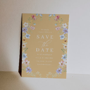 Colourful Yellow Pastel Wildflowers Wedding Save The Date
