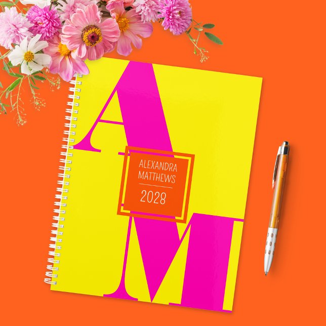 Colourful Yellow Pink Custom Year Monogram Name Planner (Creator Uploaded)