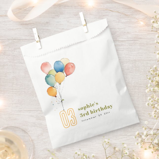 Colourful Yellow Red Green Balloons Kids Birthday Favour Bags (Clipped)
