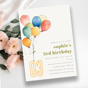 Colourful Yellow Red Green Balloons Kids Birthday Invitation