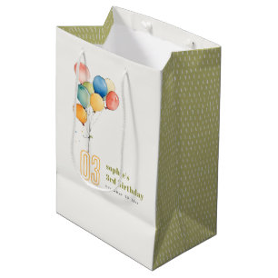 Colourful Yellow Red Green Balloons Kids Birthday Medium Gift Bag