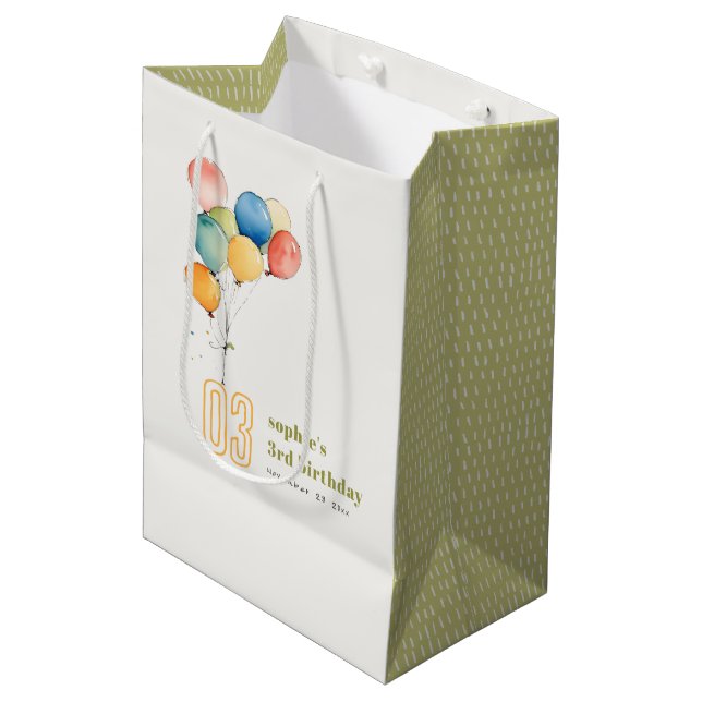 Colourful Yellow Red Green Balloons Kids Birthday Medium Gift Bag (Front Angled)