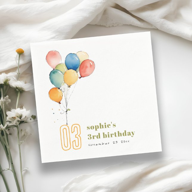 Colourful Yellow Red Green Balloons Kids Birthday Napkin (Creator Uploaded)