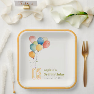 Colourful Yellow Red Green Balloons Kids Birthday Paper Plate