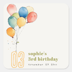 Colourful Yellow Red Green Balloons Kids Birthday Square Sticker