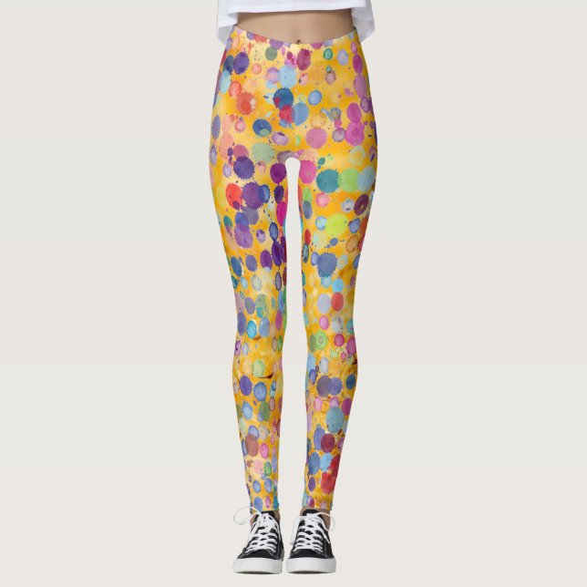 Colourful Yellow Watercolor Yoga Pants Leggings (Front)