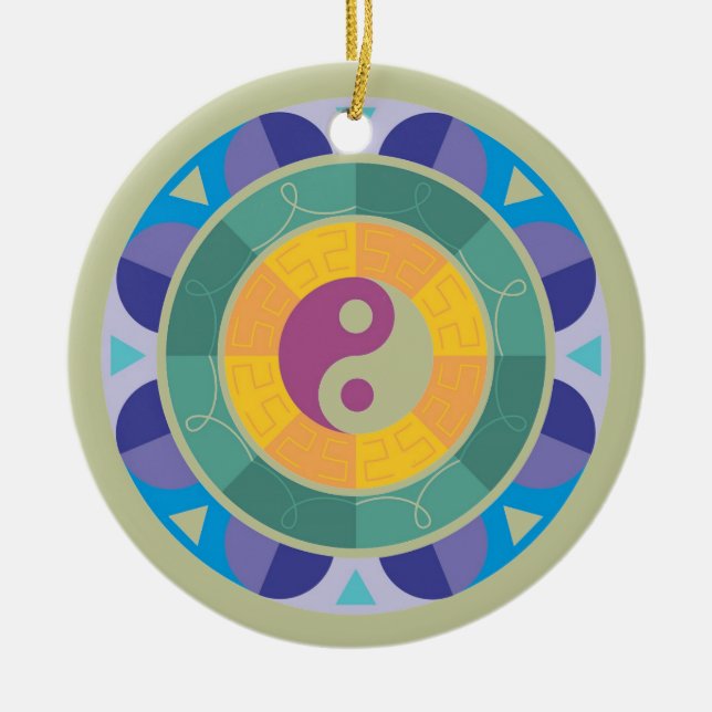 Colourful Yin Yang Pattern Ceramic Tree Decoration (Front)