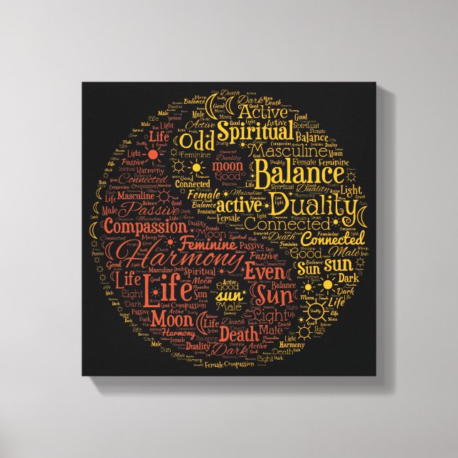 Colourful Yin Yang Spiritual Word Art Canvas Print (Front)