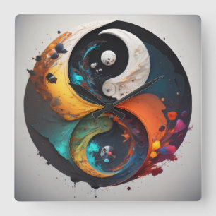 Colourful Yin Yang Square Wall Clock