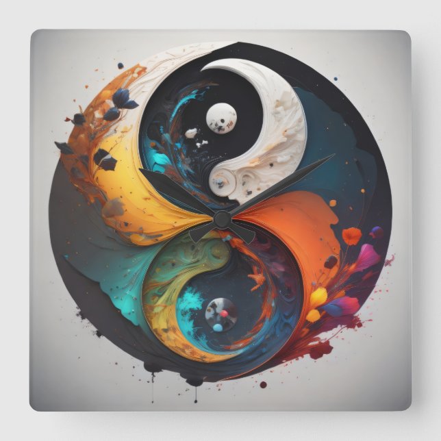 Colourful Yin Yang  Square Wall Clock (Front)
