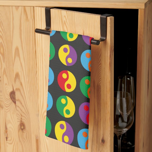 Colourful Yin Yangs Tea Towel (Thirds Fold)