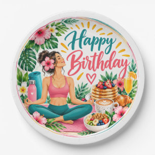Colourful Yoga Brunch Happy Birthday Paper Plate