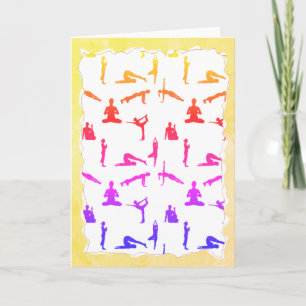 Colourful Yoga Poses And Torn Old Paper Texture Card