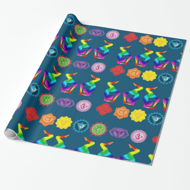 Colourful Yoga  Position Chakras Art Wrapping Paper (Unrolled)
