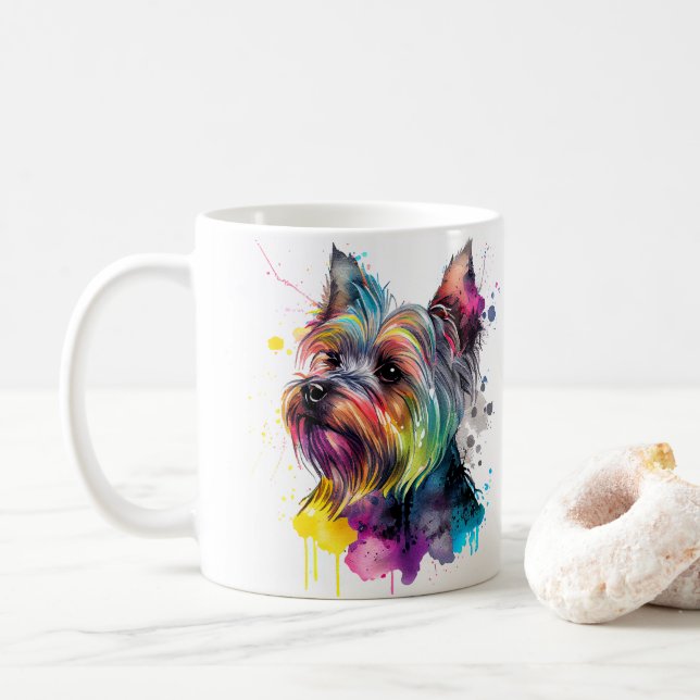 Colourful Yorkshire Terrier Dog Pet Coffee Mug, Cu Mug (With Donut)