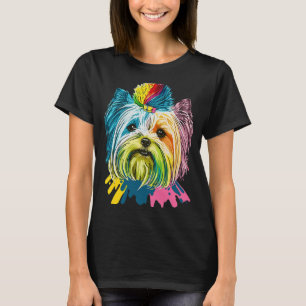 Colourful Yorkshire Terrier Yorkie Watercolor Pop  T-Shirt