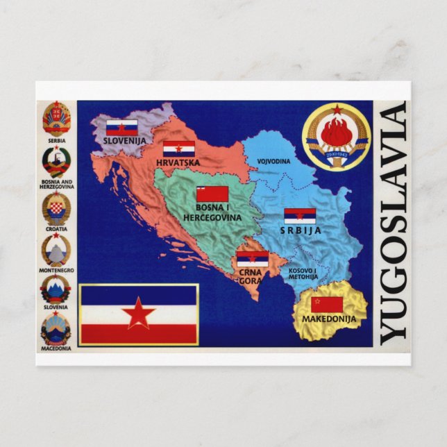 Colourful Yugoslavia Vintage Map Postcard (Front)