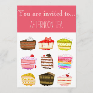 Colourful yummy cakes afternoon tea party invitation