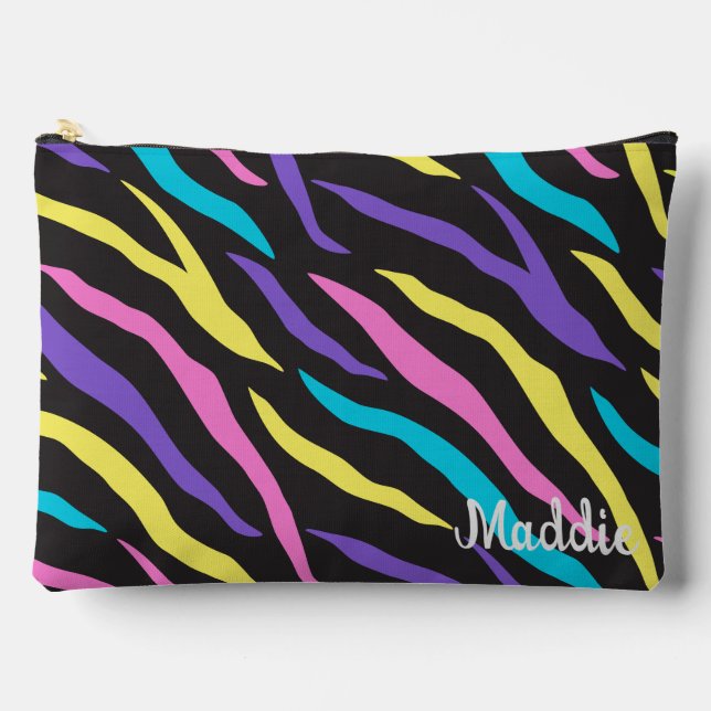 Colourful Zebra Glittery Pattern  Accessory Pouch (Front)