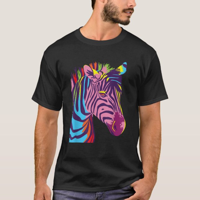Colourful Zebra Head Wildlife Biologist Zookeeper  T-Shirt (Front)