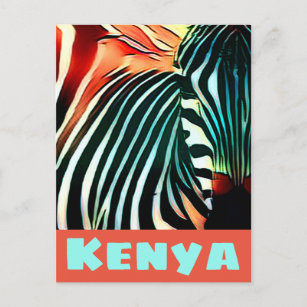 Colourful Zebra Pop Art Kenya Travel Poster Style Postcard