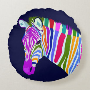 Colourful Zebra Round Cushion