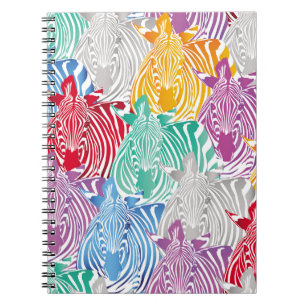 Colourful zebra seamless pattern. Wild animal text Notebook