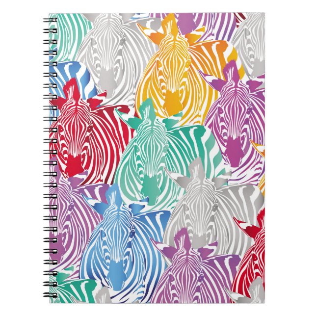 Colourful zebra seamless pattern. Wild animal text Notebook (Front)