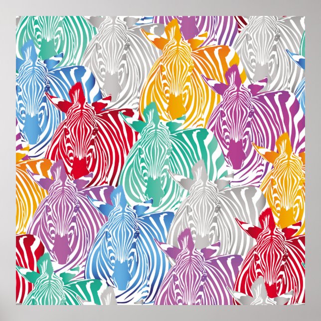 Colourful zebra seamless pattern. Wild animal text Poster (Front)
