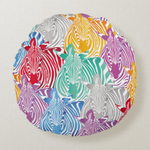 Colourful zebra seamless pattern. Wild animal text Round Cushion