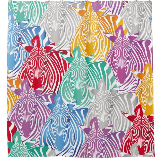Colourful zebra seamless pattern. Wild animal text Shower Curtain (Front)