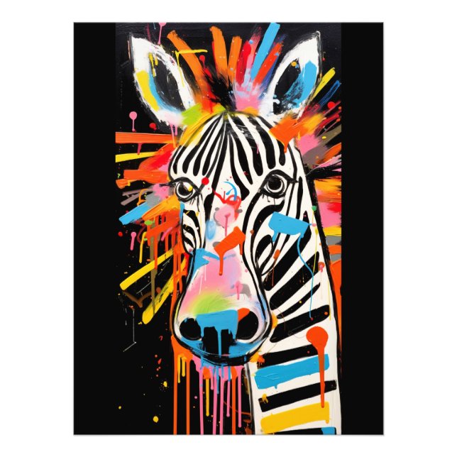 Colourful zebra street art photo print (Front)