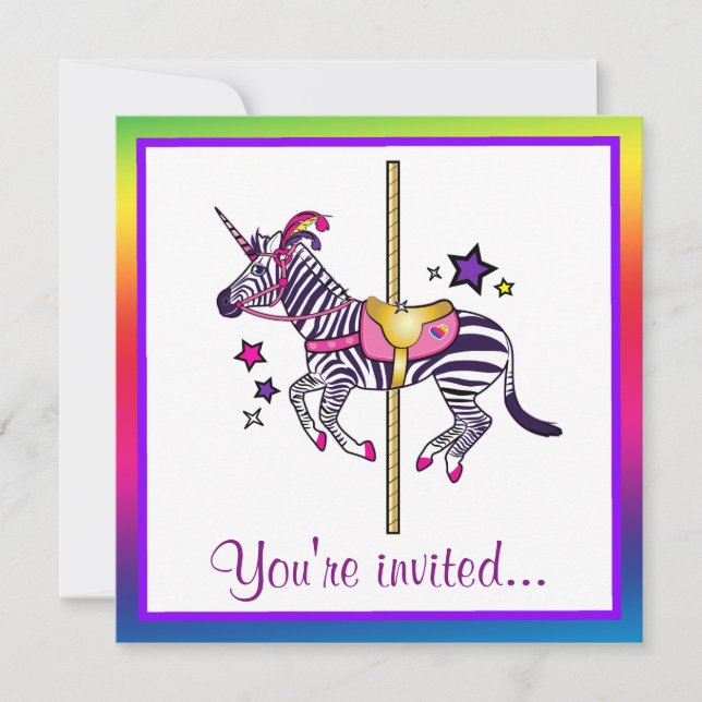Colourful Zebracorn Happy Birthday Invitation (Front)