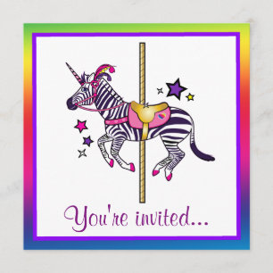 Colourful Zebracorn Happy Birthday Invitation