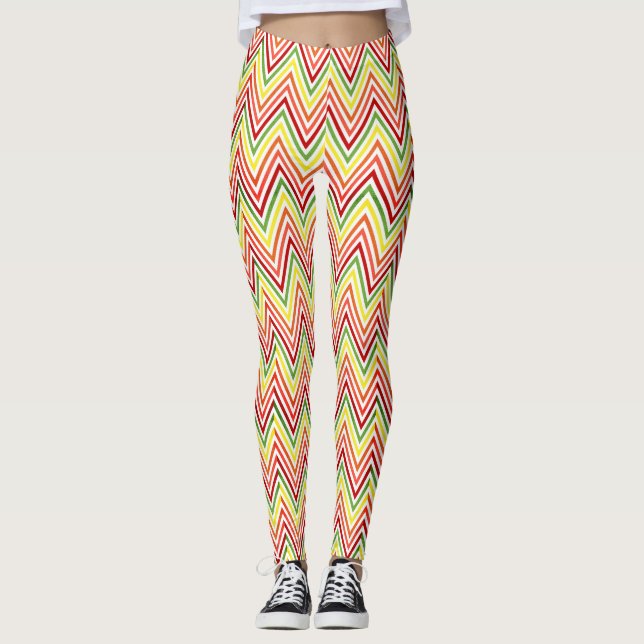 Colourful Zigzag Chevron Pattern Leggings (Front)