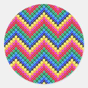 Colourful zigzag pattern classic round sticker