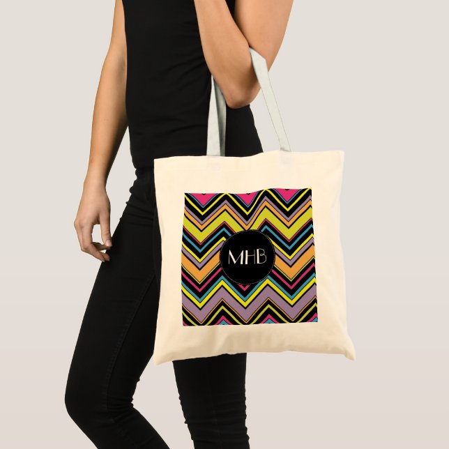 Colourful Zigzag, Rainbow Zigzag, Chevron, Monogra Tote Bag (Front (Product))