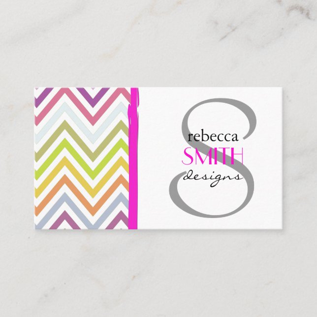 Colourful Zigzag, Rainbow Zigzag, Colourful Chevro Business Card (Front)
