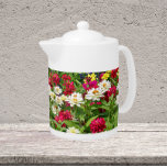Colourful Zinnia Blooms Floral<br><div class="desc">White ceramic teapot with lid that features a wrap-around photo image of a summer garden of colourful Zinnia blooms,  with colours being primarily red and white flower. A lovely,  floral design!</div>